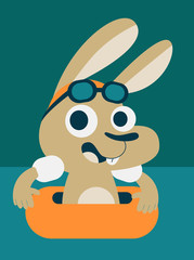 Cute Bunny Playing in the Pool