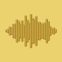 Flat isometric music wave icon made of peak lines