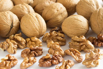 Walnuts on a white background