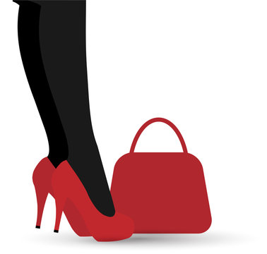 vector image of woman long legs and shopping bags