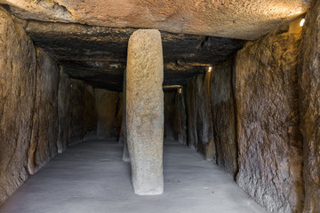 The Dolmen de Menga is in the Spanish town of Antequera (MÃ¡laga). It is a covered gallery dolmen and almost rectangular plant, dating from the 3rd millennium BCE. © Eduardo Estellez
