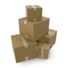 Stacks of cardboard boxes isolated on white.