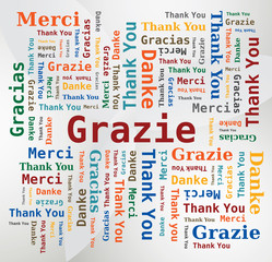 Obraz premium Merci - Thank You - Danke - Grazie - Gracias Nuage de Mots 5 Langues Français Anglais Italien Allemand Espagnol Fond Clair
