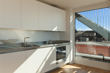 Interior, white domestic kitchen