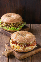 Bagels with bacon and beef