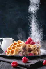 Belgian waffles with raspberries