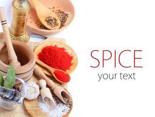 Spice in Wooden Spoon isolated white background
