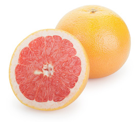 Ripe fresh Grapefruit with half on white background. Clipping Path