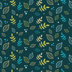 Seamless vector background with decorative branche and leaves. Print. Cloth design, wallpaper.