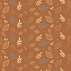 Seamless vector background with decorative branche and leaves. Print. Cloth design, wallpaper.