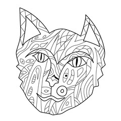 Drawing zentangle persian cat face for coloring page, vector illustration boho style