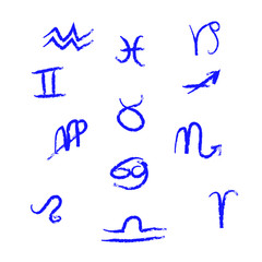 Fototapeta premium Collection of zodiac signs, hand drawn with ink brush. Vector graphics set.