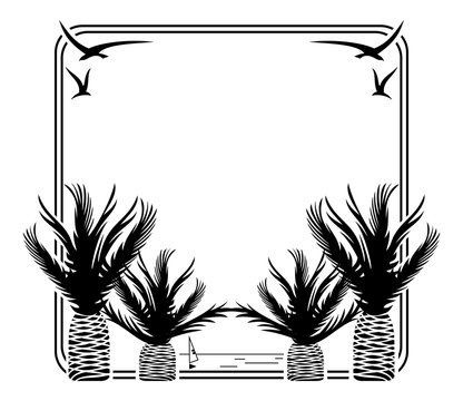 Black and white frame with palm tree silhouette