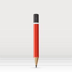 Vector illustration of sharpened fat red pencil with paper page