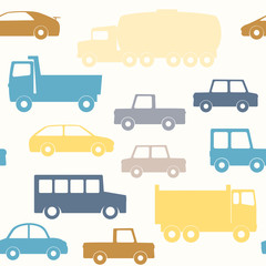 Naklejka premium Cars and trucks seamless pattern
