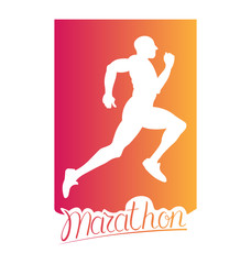 Fototapeta na wymiar Running man silhouette and hand drawn quote Marathon