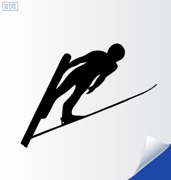 Jumping skier silhouette on white background. Winter Sport