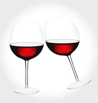 Realistic glass of red wine in vector. Two glasses of red wine clink