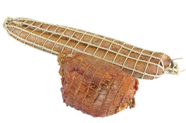 smoked ham with sausage isolated