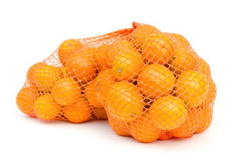 Gumquat in mesh bag on white isolated
