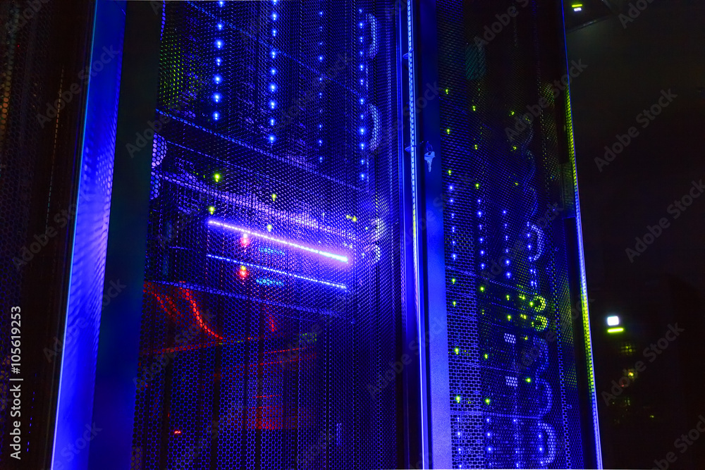 Aufkleber mainframe in a dark room with illumination from the server hardware