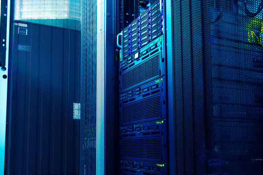 light in  modern mainframe storage in  data center