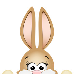 Easter bunny peeking out from the bottom edge of postcard.