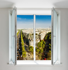 Window with Paris roofs view
