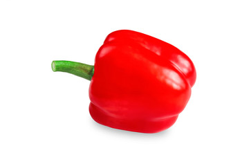Single red bell pepper isolated on white