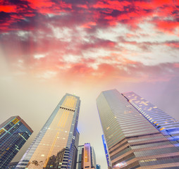 Buildings of Hong Kong at sunset