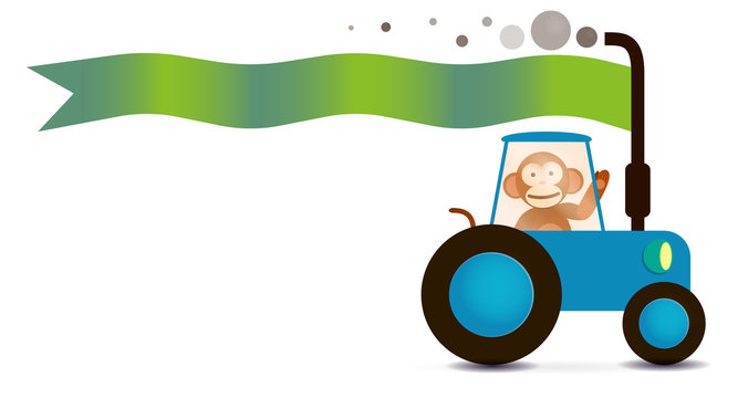 monkey farmer on the tracktor with text flag