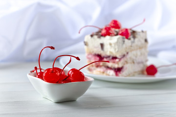Homemade cake with cherries and chocolate