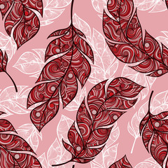 Vintage seamless pattern with hand-drawn feathers.