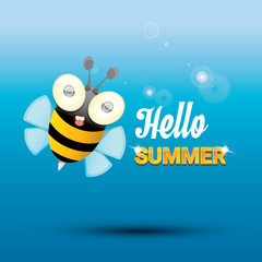 Hello summer vector background. funny cartoons bee