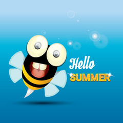Hello summer vector background. funny cartoons bee
