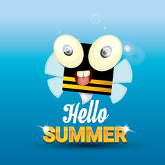 Hello summer vector background. funny cartoons bee