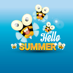 Hello summer vector background. funny cartoons bee