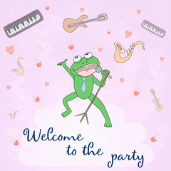 Welcome to the party - concept card. Sweet congratulation card in vector.