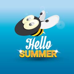 Hello summer vector background. funny cartoons bee