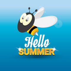 Hello summer vector background. funny cartoons bee