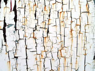 cracked and peeling paint with rust stain of old metallic door textured