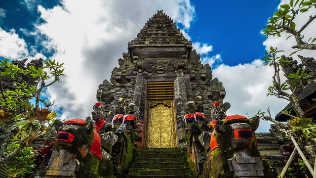4K Timelapse. Clouds in Pura Ulun Danu Batur temple. 15 July 2015, Bali, Indonesia