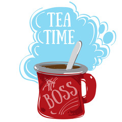 Tea Time, large red mug.