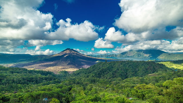 4K Timelapse. Panoramic views of volcano Gunung Batur. 15 July 2015, Bali, Indonesia