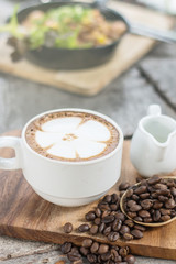 Cappuccino or latte coffee with flower shape, coffee lover, coff