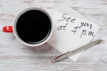 Message written on napkin