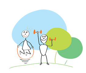 Happy fitness Outdoors/a couple of people engaged in fitness Outdoors in the park