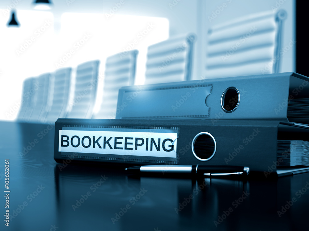 Wall mural Bookkeeping - Binder on Office Working Desktop. Bookkeeping - Business Concept on Toned Background. 3D Render.