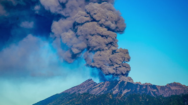 4K Timelapse. Eruptions Raung volcano, camera close up. East Java, Indonesia - 25 July 2015