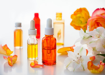 Bottles of essential aromatic oils